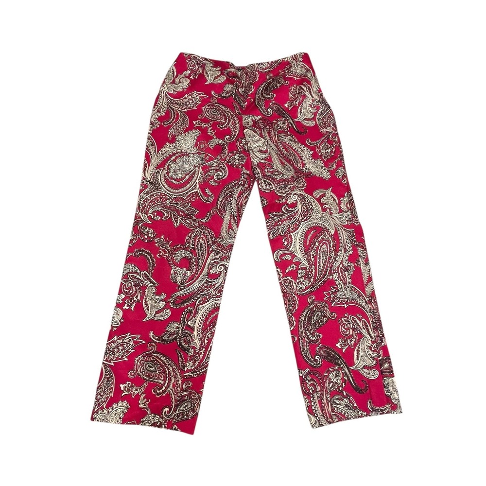 Talbots Classic Slim Pants Magenta Paisley Print Pants Womens Size 10P Preppy